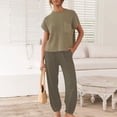 thumbnail image 1 of Women's 2 Piece Set, Summer Short Sleeve Top and Loose Fit Pants Outfit, Casual Cuffed Ankle Lounge Set, Matching Outfit Set for Women, Summer Lounge Set and Casual Wear-Brown, 1 of 6