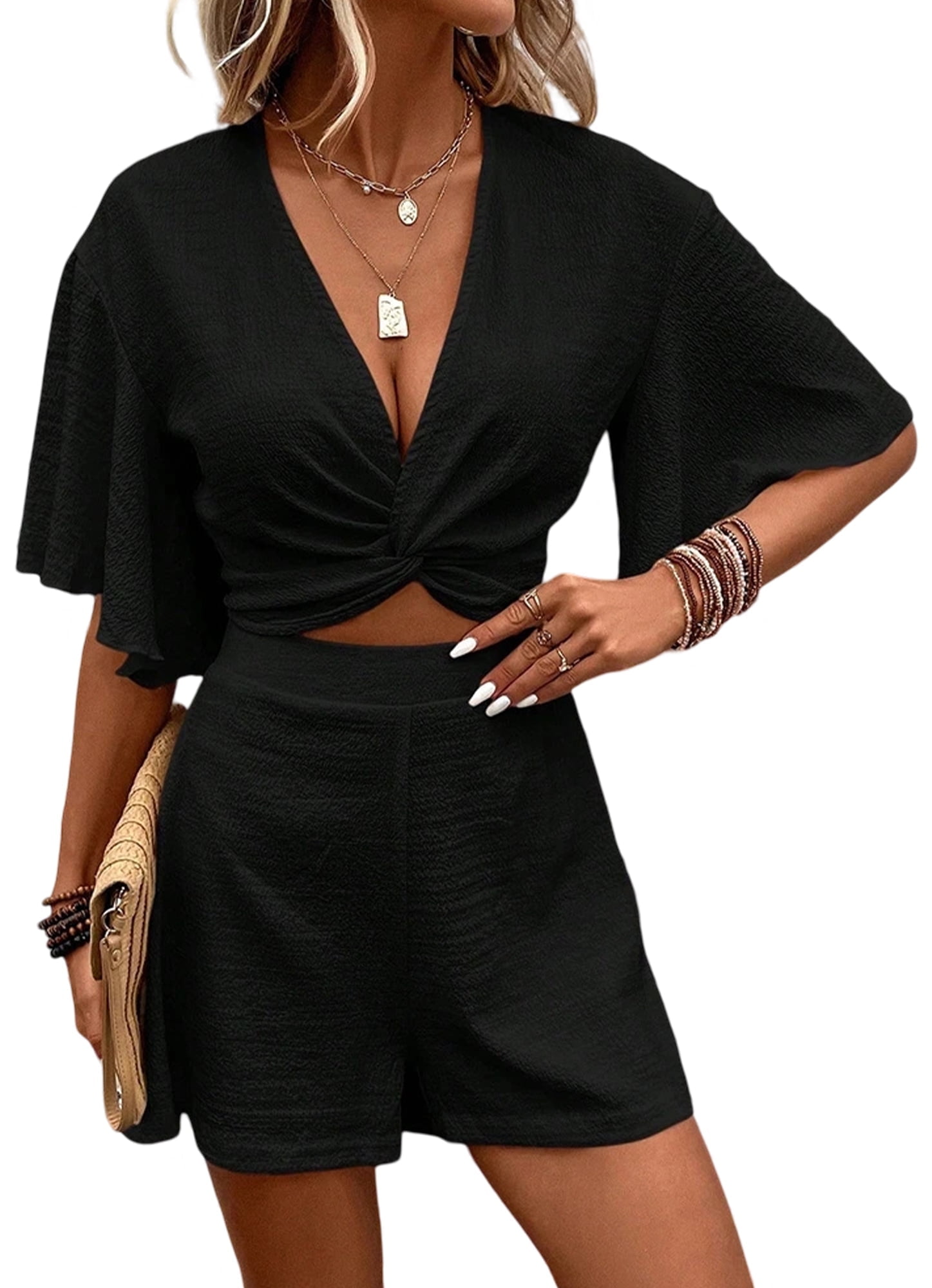 Sexy Casual V-Neck Long Sleeve Top Shorts Suit main image 0