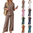 thumbnail image 1 of Women's 2 Piece Sets 3/4 Sleeve V Neck Tops & Wide Leg Pants Fall Lounge Set 2026 For Vacation & Daily Wear XXXL, 1 of 6