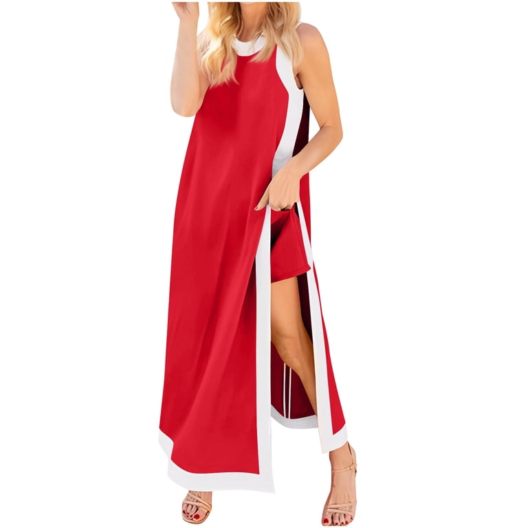 Women's 2 Piece Sets Boho Color Block Sleeveless Split Maxi Dress Matching  Shorts Loose Lounge Set, M - Walmart.com