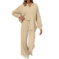 thumbnail image 1 of Women's 2 Piece Sets Casual Oversized Collar Button Down Shirts Wide Leg Pants Long Sleeve Loose Lounge Outfits with Pocket, Khaki, XXL, 1 of 7