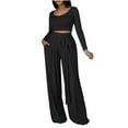 thumbnail image 1 of Women's 2 Piece Sets Fall Casual Outfits Long Sleeve Crop Tops Wide Leg Palazzo Pants Matching Tracksuits, XXL, 1 of 7