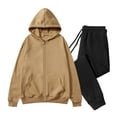 thumbnail image 1 of Women's 2 Piece Sets Outfit Casual Fall Lounge Long Sleeve Full Zip Hoodie And Drawstring Sweatpants Pullover Sweatsuits (XL, Khaki), 1 of 5