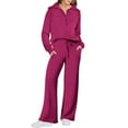 thumbnail image 1 of Women's 2 Piece Sets Outfits Casual Long Sleeve Sweatsuits Polo Top Wide Leg Pants Matching Set 2025 Fall Trend Hot Pink L, 1 of 2
