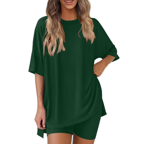 Women's 2 Piece Sets Oversized T Shirts Biker Shorts Two Piece Lounge Set Matching Clothing Athletic Travel Outfits