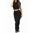 thumbnail image 1 of Women's 2 Piece Sets Short Sleeve Crewneck Cropped Top Bodycon Maxi Skirt Outfit Black S, 1 of 8