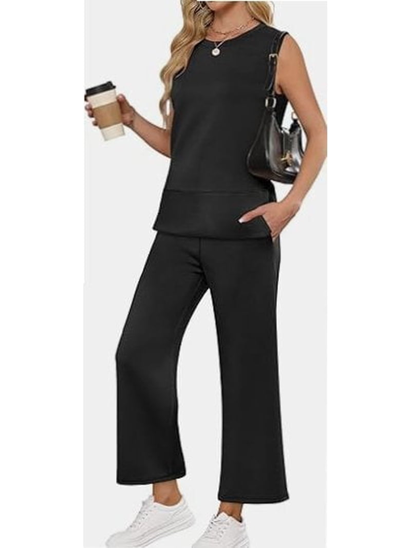Women's 2 Piece Sets Summer Travel Airplane Outfits Sleeveless Wide Leg  Casual Lounge Matching Sweat Set Sweatsuits - Walmart.com