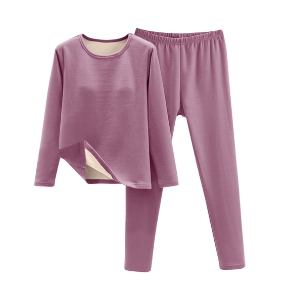 Women's 2 Piece Sets Winter Thick Thermal Fleece Lined Solid Pajamas Sets Long Sleeve Tops with Stretchy Pj Legging(Purple,XL)