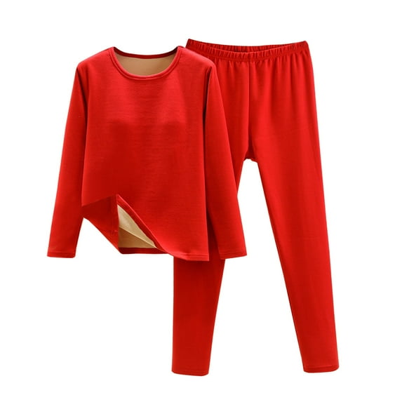 Women's 2 Piece Sets Winter Thick Thermal Fleece Lined Solid Pajamas Sets Long Sleeve Tops with Stretchy Pj Legging(Red,XXXL)