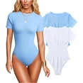 thumbnail image 1 of Women's 2 Piece Sexy Bodysuits Short Sleeve Ribbed Bodycon Bodysuits, 1 of 3