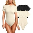 thumbnail image 1 of Women's 2 Piece Sexy Bodysuits Short Sleeve Ribbed Bodycon Bodysuits, 1 of 3