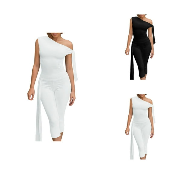 Women's 2 Piece Shorts Sets Outfits Casual Summer 2025 Soft Off The Shoulder Bodycon Matching Pants Sets Capris Women