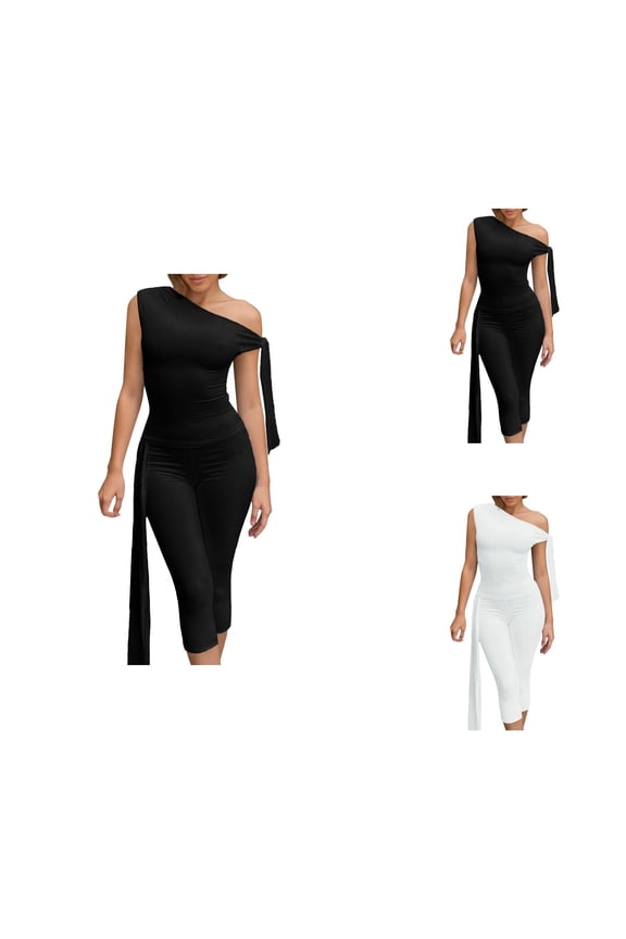 Women's 2 Piece Shorts Sets Outfits Casual Summer 2025 Soft Off The Shoulder Bodycon Matching Pants Sets Womens Linen Capris