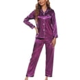 thumbnail image 1 of Women's 2 Piece Silk Pajama Set Summer Cool Silky Spring Satin Pj Set Fall Sleepwear Long Sleeve Button Down Collared Soft Lightweight Purple Medium, 1 of 5