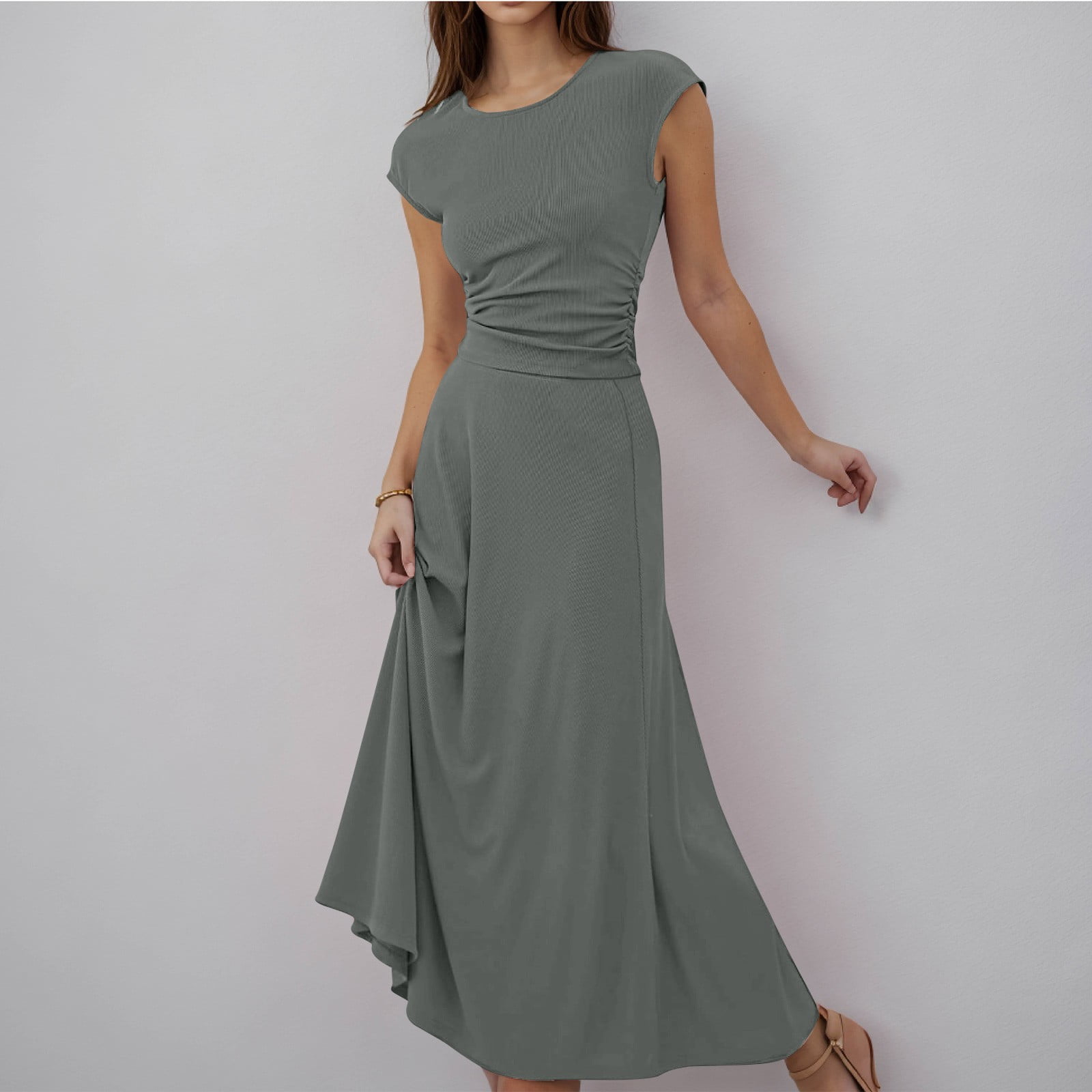 Wenrine Womens Brown Casual Sleeveless 2 Piece Skirt Sets