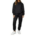 thumbnail image 1 of Women's 2 Piece Solid Color Casual Sportswear Long Pants Set Coordinated Comfort Outfit for Running Errands and Relaxing - Black M, 1 of 4