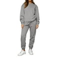 thumbnail image 1 of Women's 2 Piece Solid Color Casual Sportswear Long Pants Set Coordinated Comfort Outfit for Running Errands and Relaxing - Gray M, 1 of 4