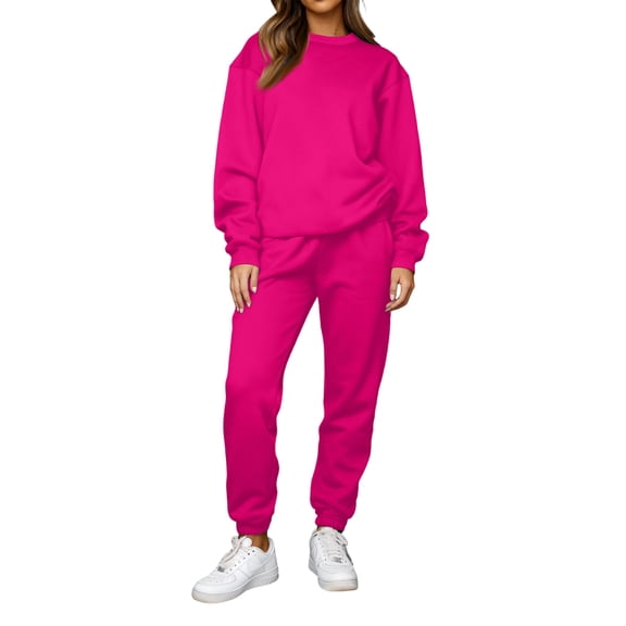 Women's 2 Piece Solid Color Casual Sportswear Long Pants Set, Easy and Chic Two-Piece Outfit for Casual Occasions,Hot Pink,M