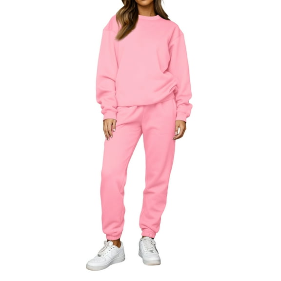 Women's 2 Piece Solid Color Casual Sportswear Long Pants Set, Easy and Chic Two-Piece Outfit for Casual Occasions,Pink,M