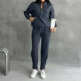 thumbnail image 1 of Women's 2 Piece Solid Color Casual Sportswear Long Pants Set Modern Hoodie and Tapered Pants for Urban Fashion - Navy S, 1 of 4