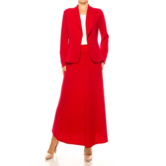 Women's 2-Piece Solid Set Open Front Blazer and Matching Long Skirt