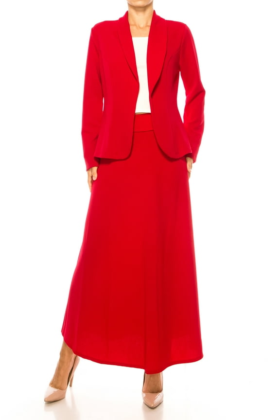 Women's 2-Piece Solid Set Open Front Blazer and Matching Long Skirt