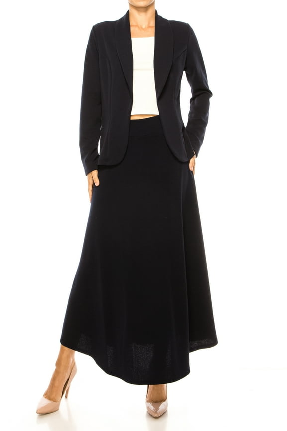 Women's 2-Piece Solid Set Open Front Blazer and Matching Long Skirt
