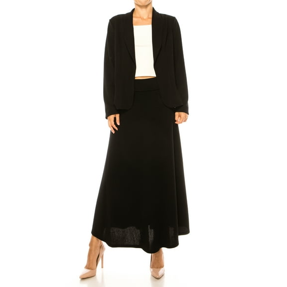 Women's 2-Piece Solid Set Open Front Blazer and Matching Long Skirt