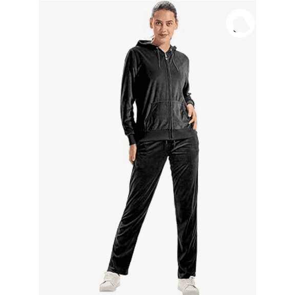 Women's 2 Piece Solid Velvet Tracksuit Set Full Zip-up Hooded Sweatshirts & Pants Set
