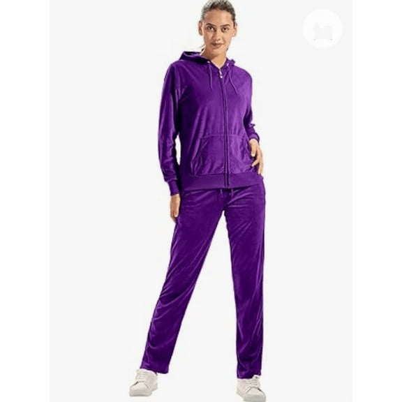 Women's 2 Piece Solid Velvet Tracksuit Set Full Zip-up Hooded Sweatshirts & Pants Set