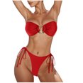thumbnail image 1 of Women's 2 Piece Strapless Bandeau Bikini Set U-Wire Cheeky Bathing Suit Lace up Swimsuit Sets High Cut, 1 of 3