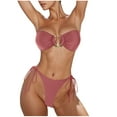 thumbnail image 1 of Women's 2 Piece Strapless Bandeau Bikini Set U-Wire Cheeky Bathing Suit Lace up Swimsuit Sets High Cut, 1 of 3