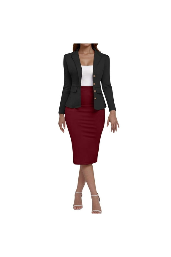 Women's 2 Piece Suit Skirt Set Business Casual Long Sleeve Blazer and Pencil Skirt Suits Work Office Outfits Dressy Elegant Blazer Jackets Matching Sets Work Midi Skirt Suit