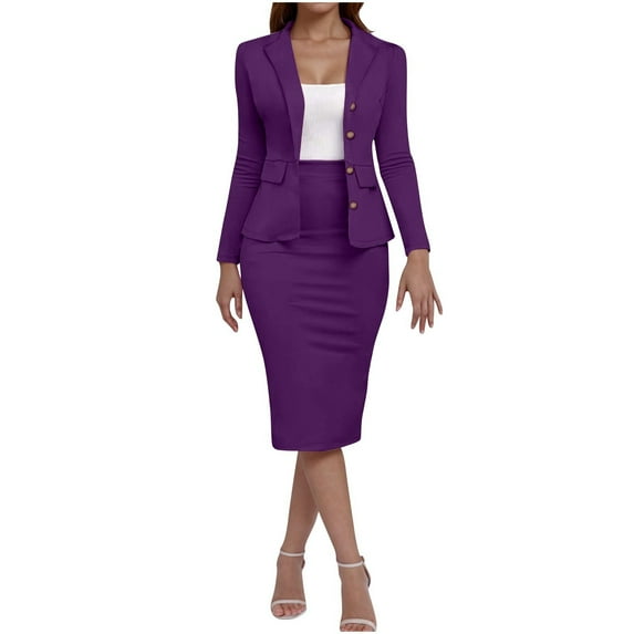 Women's 2 Piece Suit Skirt Set Business Casual Long Sleeve Blazer and Pencil Skirt Suits Work Office Outfits Dressy Elegant Blazer Jackets Matching Sets Work Midi Skirt Suit