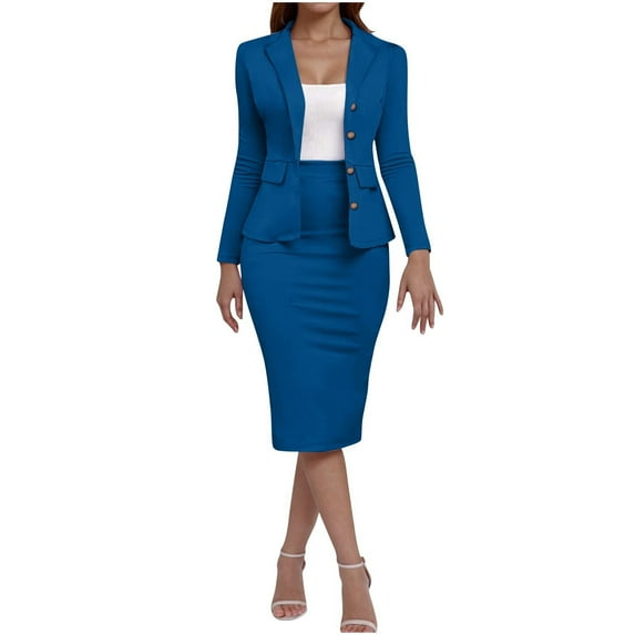 Women's 2 Piece Suit Skirt Set Business Casual Long Sleeve Blazer and Pencil Skirt Suits Work Office Outfits Dressy Elegant Blazer Jackets Matching Sets Work Midi Skirt Suit