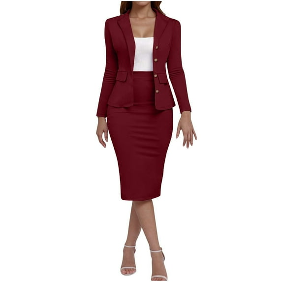 Women's 2 Piece Suit Skirt Set Business Casual Long Sleeve Blazer and Pencil Skirt Suits Work Office Outfits Dressy Elegant Blazer Jackets Matching Sets Work Midi Skirt Suit