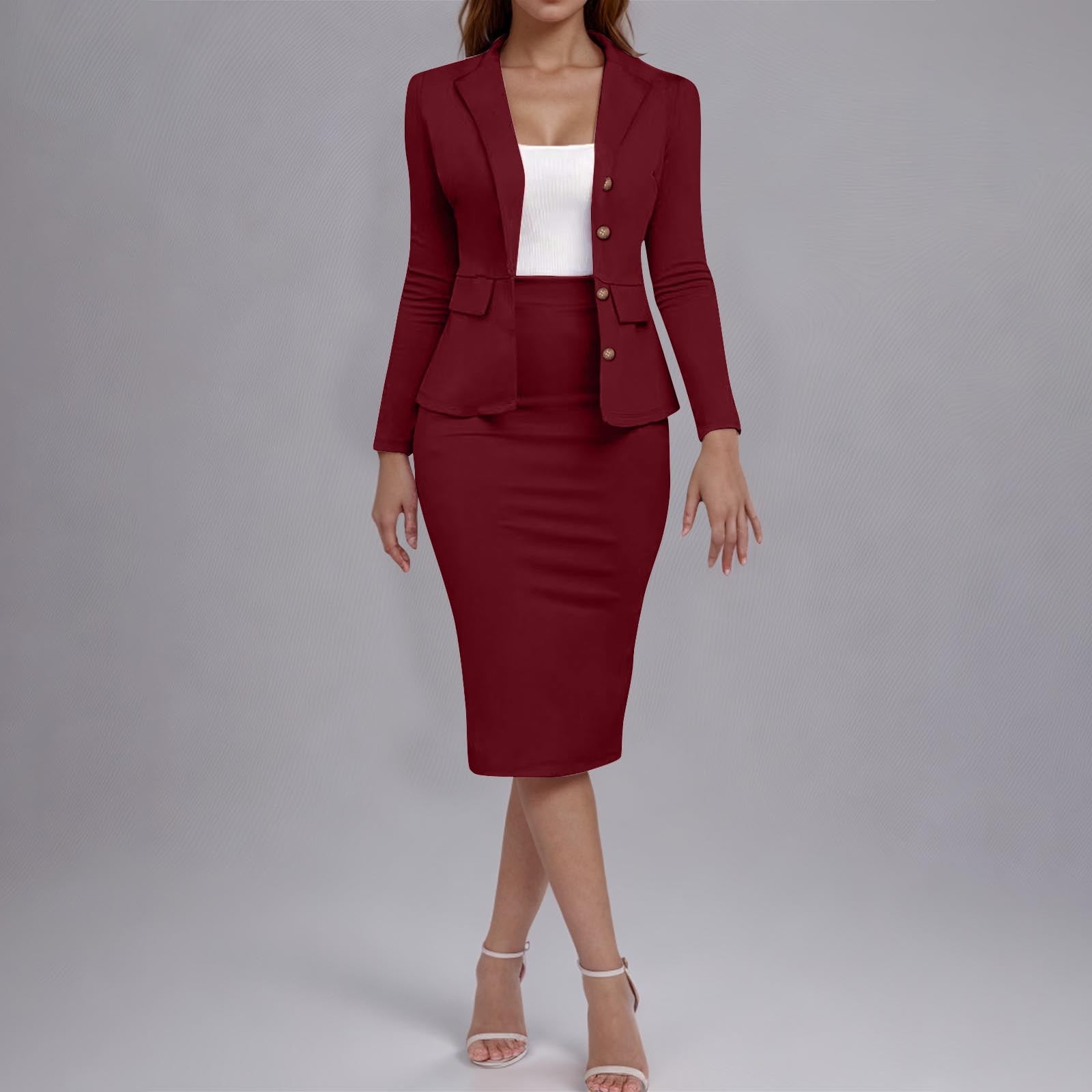 Skirt Ladies Burgundy Blazer Women's Piece Suit Skirt Set Business