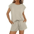 thumbnail image 1 of 2 Piece Sets for Women Casual Summer Khaki L, 1 of 8