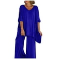 thumbnail image 1 of Women's 2 Piece Summer Set - Tie Waist V-Neck Cap Sleeve Top & Wide Leg Pants, Breathable Outfit, 1 of 8