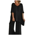 thumbnail image 1 of Women's 2 Piece Summer Set - Tie Waist V-Neck Cap Sleeve Top & Wide Leg Pants, Breathable Outfit, 1 of 4