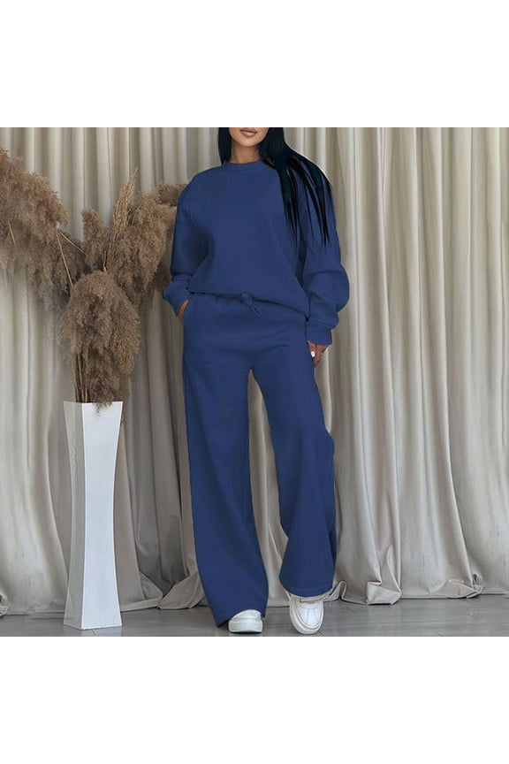 Women's 2 Piece Sweat Suit Jogger Set Tracksuit Solid Color Casual Loose Hoodie Sweatshirt and Pants Lounge Set