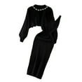 thumbnail image 1 of Women's 2 Piece Sweater Dress Set Ribbed Knit Crop Tops and Bodycon Dresses Outfits Long Sleeve Casual Sweaters Sets Black One Size, 1 of 6