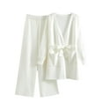 thumbnail image 1 of Women's 2 Piece Sweater Outfits Set with Belt Elegant Jogger Fall Clothes Comfy Long Sleeve Open Front Cardigan Wide Leg Pants Solid Color Sweater Loungewear&nbsp; Casual Loose White XL, 1 of 4