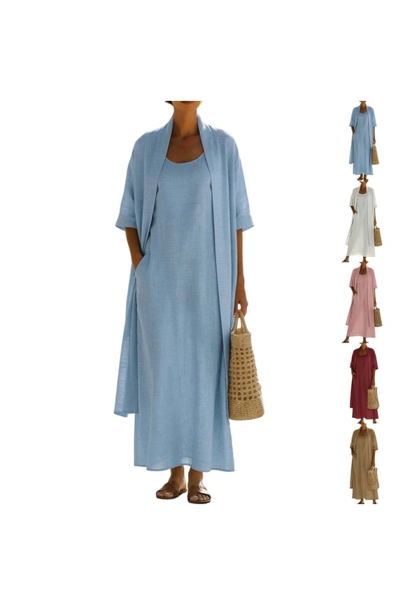 Women's 2 Piece Sweater Set Knit Bodycon Maxi Dress Open Front Duster Long Cardigan Sets Cozy Lounge Outfits with Open Front Cardigan and Side Pockets White S
