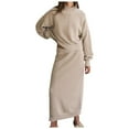 thumbnail image 1 of Women's 2 Piece Sweater Set Outfits Long Sleeve Oversized Top Bodycon Maxi Long Skirt Knit Dresses Beige L, 1 of 5