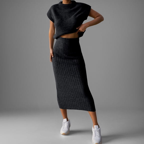 Women's 2 Piece Sweater Sets Outfits Knit Vest Pullover Bodycon Maxi Skirts Loungewear Long Dress Semi Formal Jacket Dress plus Size Woman Set Skirt Womens Work Skirts Womens Formal Pants Pencil Skirt