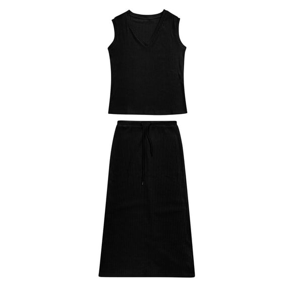 Women's 2 Piece Sweater Skirt Sets Sleeveless V Neck Knit Ribbed Vest Tops Midi Skirt Sequin Pants Women Long Prom Dresses with Slit Ladies plus Dresses Women plus Evening Formal Dresses Sweater