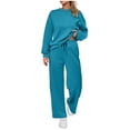 thumbnail image 1 of Women's 2 Piece Sweatshirt Sets Casual Loose Long Sleeved Round Neck Winter Sky Blue Sweatpants Tracksuit Outfit ( L ), 1 of 8