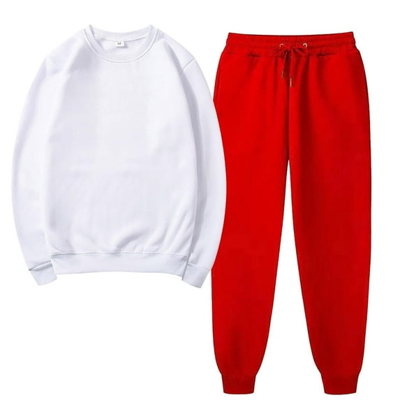 Women's 2 Piece Sweatshirt Sets Casual Solid Crew Neck Long Sleeves Pullover Winter White Sweatpants Tracksuit Outfit S-3XL
