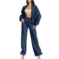thumbnail image 1 of Women's 2 Piece Sweatshirt Sets Solid Color Zippered Cardigan Casual Straight Leg Loose Winter Blue Sweatpants Tracksuit Outfit ( L ), 1 of 7